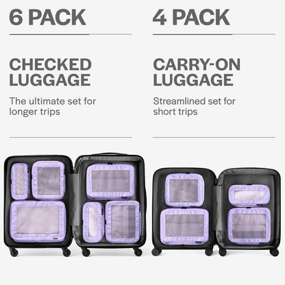 Compression Packing Cubes for Travel - Luggage Organizer Bags - Double Zipper Packing Cubes for Suitcases (6-Pack, Purple)