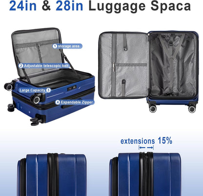 Luggage Sets 3 Piece, ABS Lightweight 20in/24in/28in Luggage, Expandable Carry On Suitcase Set with TSA Lock & Double Wheels, Front Open Hardshell Luggage Sets (Blue)