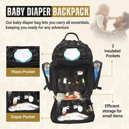 HighSpeedDaddy - Baby Diaper Backpack, Military-Grade, Waterproof, Compact Baby Travel Bag with Diaper Changing Mat