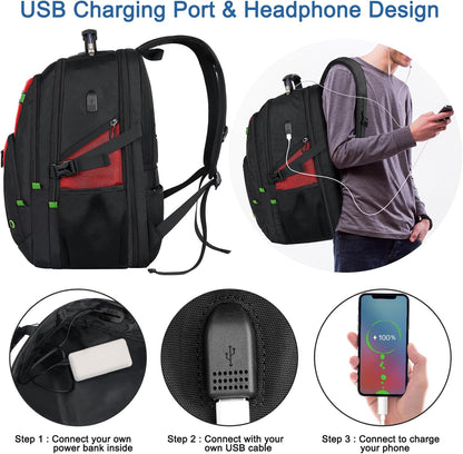 Z-MGKISS 52L Extra Large Laptop Backpack, Travel Computer Bag with USB Port, TSA-Approved Business Rucksack for Men Women, Heavy Duty Backpack Fits 17.3 Inch Laptop & Notebook, Red