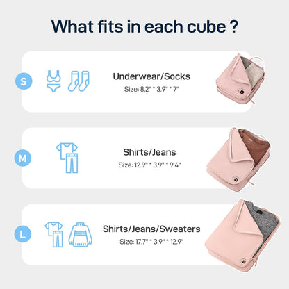 EPICKA 4 Set Ultra-Lightweight Compression Packing Cubes - Water Resistant Durable Travel Organizers Bags for Women, Expandable Travel Accessories for Carry on, Luggage, Suitcase, Backpack (Pink)