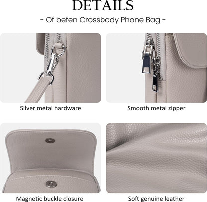 befen Genuine Leather Small Crossbody Bags for Women, Multi Pocket Cell Phone Crossbody Purse with RFID Blocking Card Slots