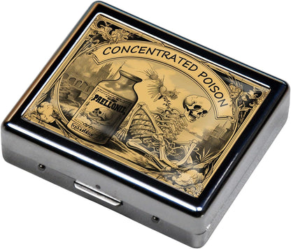 Silver Vintage Pill Box 7 Day Metal Pill Box with Mirror and 8 Compartments Cute Travel Pill Organizer for Purse (Halloween Label)