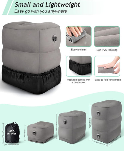 JefDiee Inflatable Travel Foot Rest Pillow,Kids Airplane Bed,Adjustable 3 Layers Height Leg Rest Pillow,Adults Travel Essentials Great for Airplane,Office,Home,Trains,Cars
