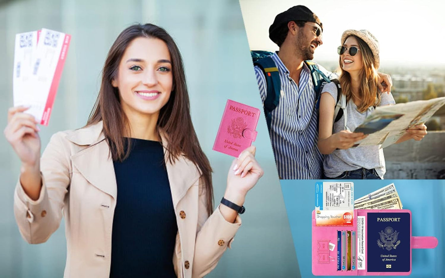 Passport Holder Cover Wallet RFID Blocking Leather Card Case Travel Accessories for Women Men (#Pink)