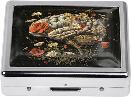 Cute and Stylish Metal Pill Box - Compact Portable Pill Organizer with 8 Compartments, Food-Grade Divider, Ideal for Travel, Vitamins, Jewelry, Cosmetics (Floral Cerebrum)