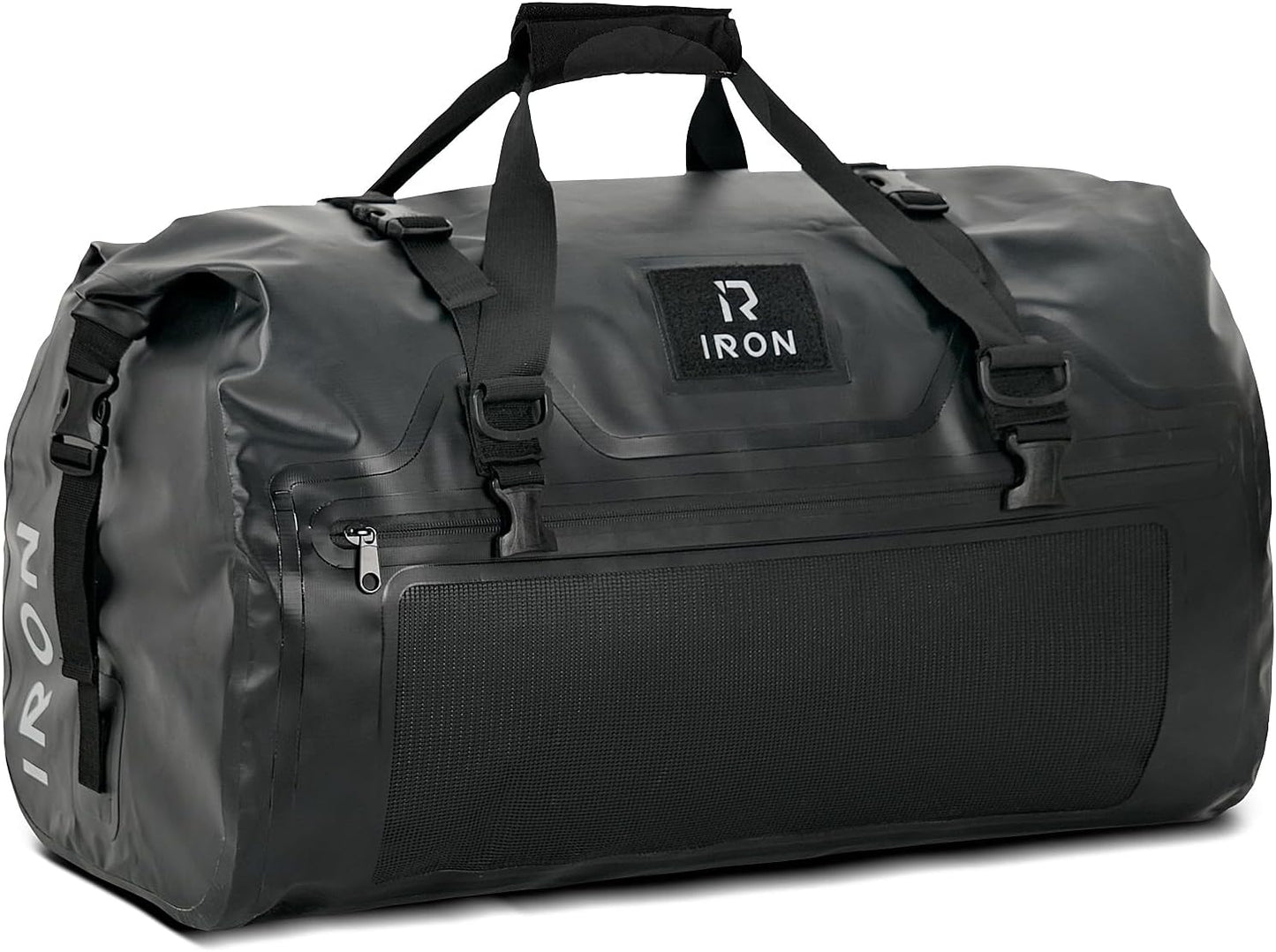 IRON JIA'S Motorcycle Dry Bag - Waterproof Duffle & Luggage Tail Bag Saddle Bags with Roll Top Closure, Shoulder Straps, Inner Pocket and Mesh Pocket (Black, 70L)