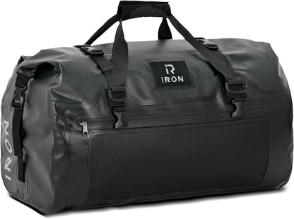 IRON JIA'S Motorcycle Dry Bag - Waterproof Duffle & Luggage Tail Bag Saddle Bags with Roll Top Closure, Shoulder Straps, Inner Pocket and Mesh Pocket (Black, 70L)