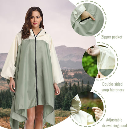 SaphiRose Unisex Rain Poncho Hooded Waterproof Raincoat for Adults Women