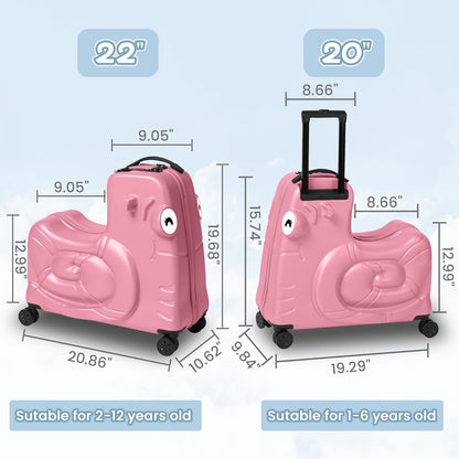 Kids Luggage, Kids Ride-on Luggage with Spinner Wheels Suitcase, Kid's Ride-On Suitcase Help Your Child Relax, Carry On Trolley with Password Lock (Pink, 20 inches)