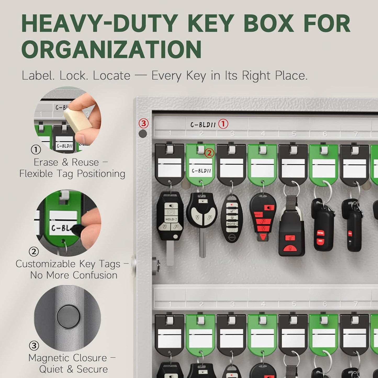 WeHere 32 Key Lock Box Wall Mount, APP Bluetooth/One Time Password Share/Wi-Fi Remote/Fixed Code/Key Unlock, Smart Key Cabinet, Key Organizer Box for Apartment, Home, Office, School Key Manage