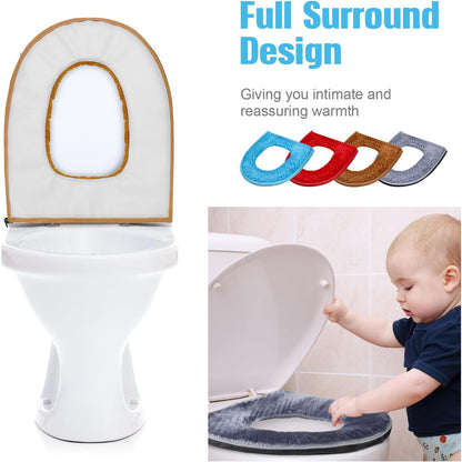 Riakrum 4 Pcs Toilet Seat Covers Pads for Bathroom Comfortable Toilet Seat Cushion Cover Soft Thicker Warmer Washable Pad with Zipper Home Reusable(Elegant,Blue, Gray, Brown, Red)