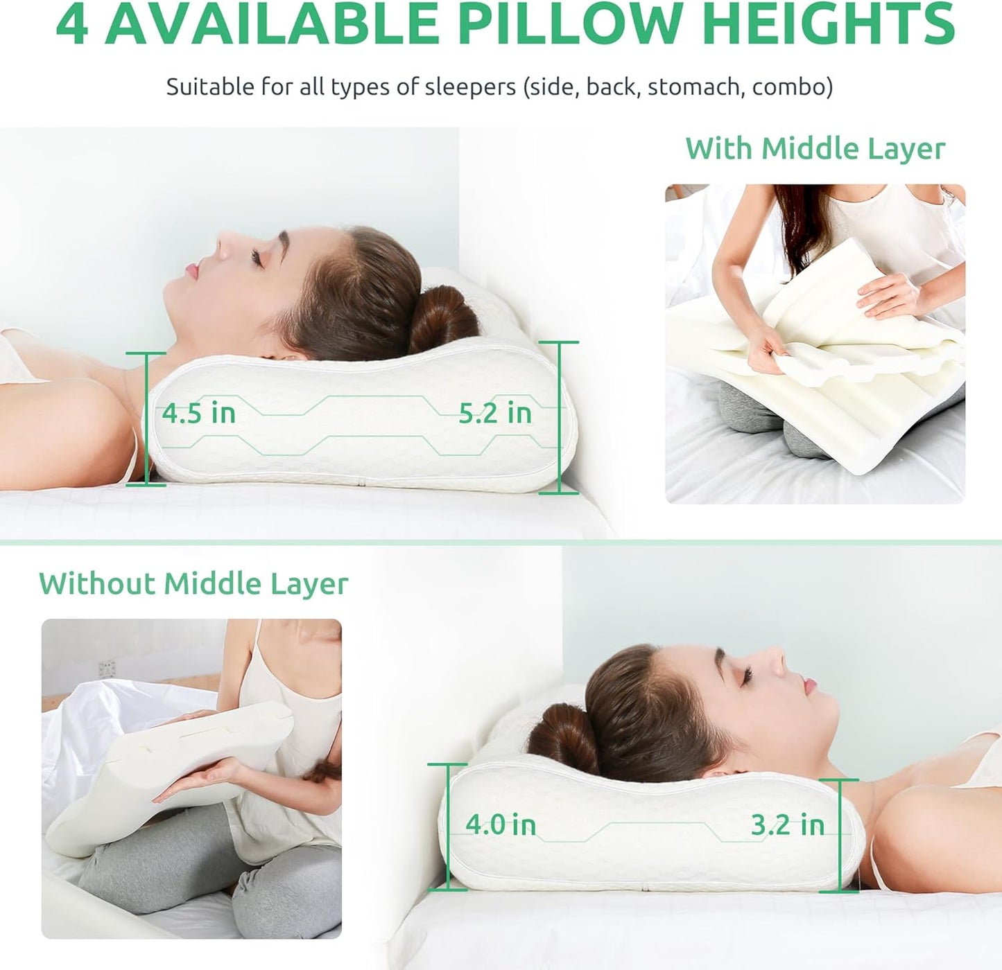 UTTU Cervical Pillow for Neck Strain Relief, Memory Foam Neck Pillow for Sleeping, Adjustable Orthopedic Sandwich Pillow, Contour Cooling for Side Back Stomach Sleeper, Large(27.6"×15.7"×5.2"/4.5")