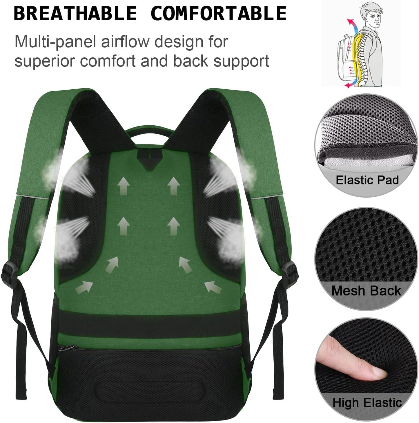 Laptop Backpack,Business Travel Anti Theft Slim Durable Laptops Backpack with USB Charging Port,Water Resistant College Computer Bag for Women & Men Fits 15.6 Inch Laptop and Notebook-Green