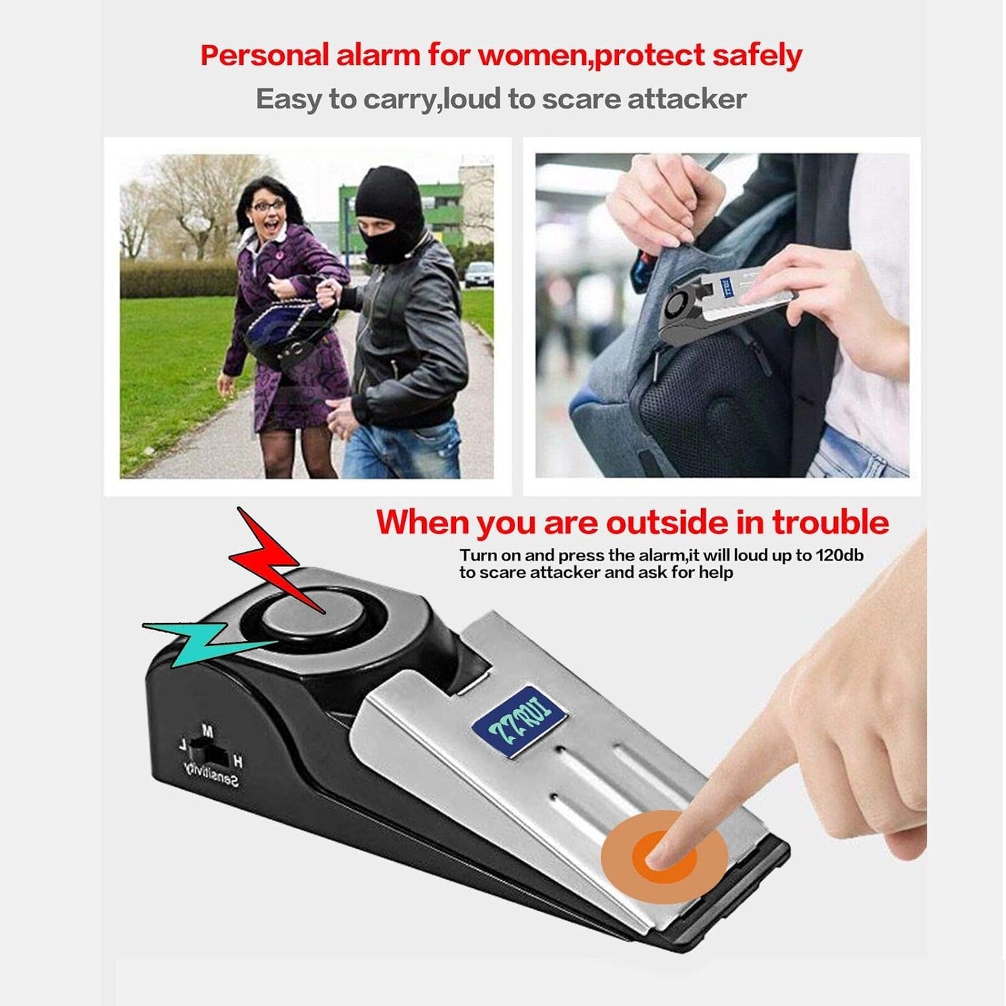 ZZRUI Upgraded 2 in 1 Portable Door Stopper Floor Wedge Security Alarm Loud 120db Entrance Alert Door Stop Alarm for Travel Home Apartment House (3 Packs)
