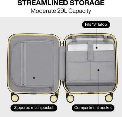 mixi Underseat Carry on Luggage 16 Inch Hardshell PC Suitcase with Spinner Wheels TSA Lock for Travel, Lark Yellow