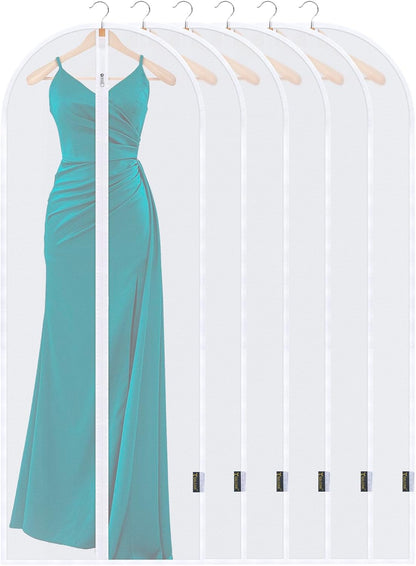 BALEINE 60'' Translucent Garment Bags, 6 Packs PEVA Dress Bag for Closet Clothes Dresses Suit Coats Storage (White, 6PK)