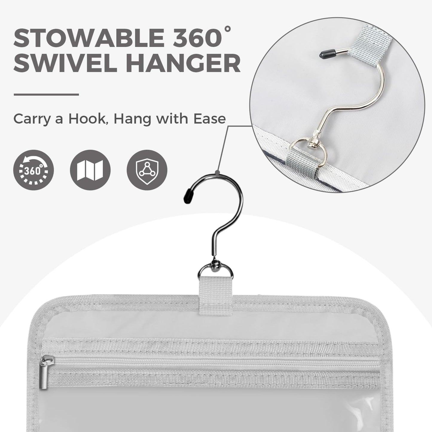 Toiletry Bag For women,Portable Hanging Organizer,4 Leakproof Compartment for full-sized Conditioner, Brushes Set, Makeup Accessories,Visible and easy to access.L-grey
