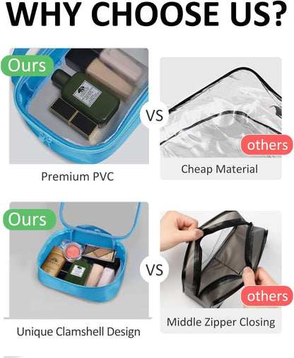 Moyad TSA Approved Clear Toiletry Bag, 3 Pack Quart Size 3-1-1 Liquids Pouch for Travel, Transparent Makeup & Cosmetic Organizer for Women Men, Blue