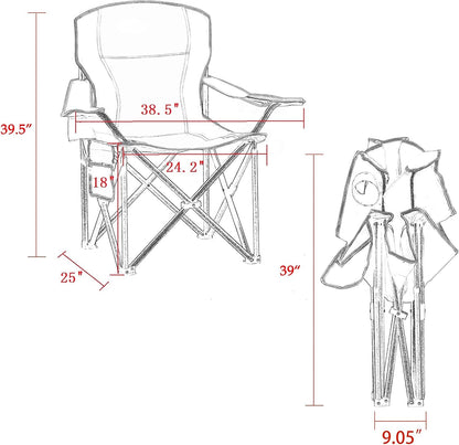 Padded Camping Chairs for Adults, Oversized Folding Outdoor Chairs, Weight Capacity 475lbs, with Cooler Bag, Cup Holder, Storage Pocket Carry Bag - Blue Color