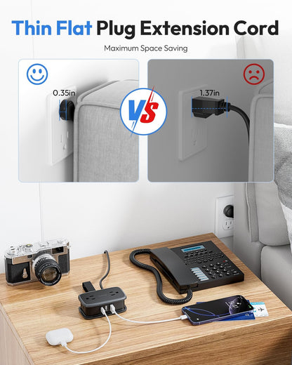 Travel Power Strip with USB C Port, NTONPOWER Flat Plug Extension Cord with 4 Outlets 3 USB (1 USB C) for Cruise Ship Essentials, 4ft Wrapped Short Extension Cord for Hotel Dorm Room,1 Pack