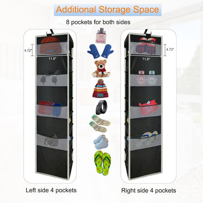 2 Pack Large-Sized Hanging Shoe Organizer 10-Shelf, Sturdy Hanging Closet Organizer with 8 Side Pockets, Wider Hanging Shelves for Storage Shoes Clothes Jeans Shirts Toys, Black