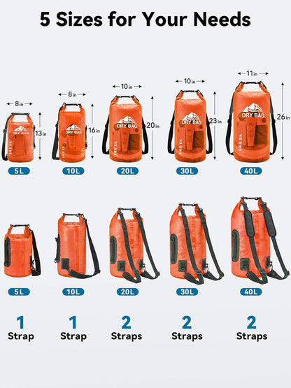 HEETA Dry Bag Waterproof for Women Men, 5L/10L/20L/30L/40L Roll Top Lightweight Dry Storage Bag Backpack with Phone Case for Travel Swimming Boating Kayaking Paddle Board Camping Beach Accessories