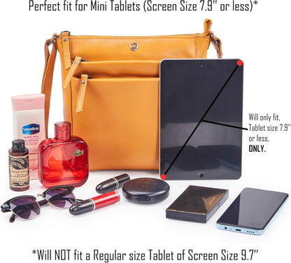 Small Soft Genuine Leather Crossbody Purse Women’s Sling Crossover Shoulder Travel Handbag with Triple Zipper