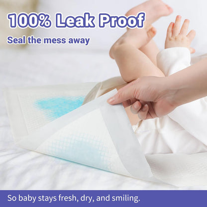 100 Pack Disposable Diaper Changing Pads for Baby Leakproof & Super Absorbency Disposable Underpads Large Toddler Pads Absorbent Fluff Protective Table Pads, Pee Pads for Babies, Kids 18" x 13"