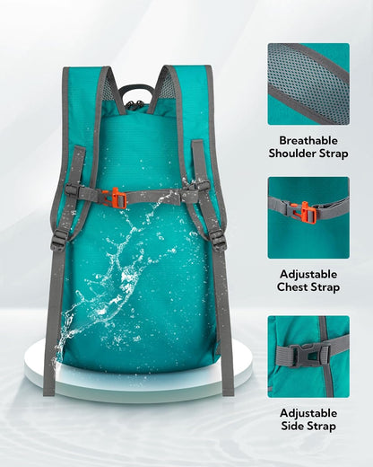 WATERFLY Hiking Foldable Daypack Backpack: 25L Ultra Lightweight Packable Waterproof Outdoor Travel Day Pack for Woman Man