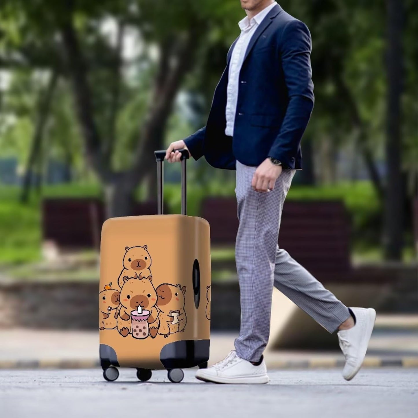 Milk Tea Capybara Luggage Cover Fit 22-25 Inch Universal Thickness Suitcase Covers Protector with Invisible Zipper Scratch-Resistan Travel Luggage Baggage Case