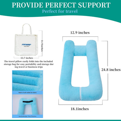 Travel Pillow Upgraded Version of Aircraft Travel Neck Pillow with Storage Bag, Sleep Pillows for Travel by Train, Car, or Plane, Supporting The Head and Body, Travel Pillow for Kids Blue
