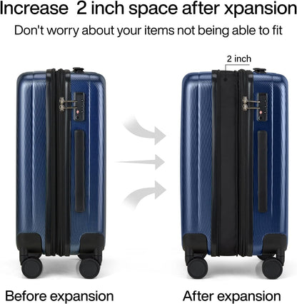 Hanke 24 Inch Expandable Checked Luggage Lightweight PC Hard Case Luggage Suitcases with Wheels Travel Luggage Rolling Large Suitcase Travel Luggage Bag for Go to University.(Dark Blue)