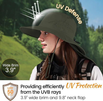 ZOORON Sun Hat for Men Women Fishing Hat with Neck Flap Wide Brim Bucket Hat UV Protection for Beach Camping Hiking