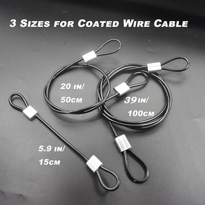 6 pcs 39 inch (100cm) 3mm Thickness Stainless Steel Wire Cable with Loops Vinyl Cover Coated Short Rope Lanyard Lock Safety Tether Chains, Black