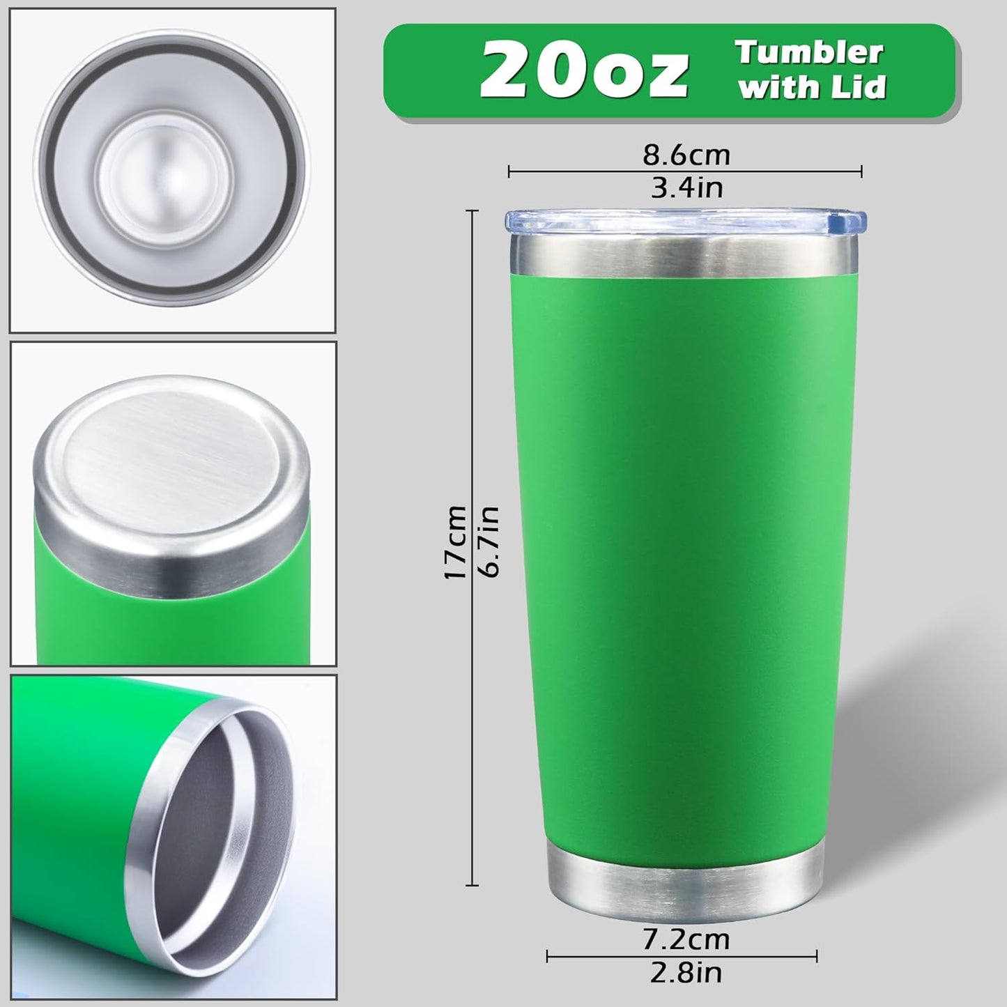 20oz Tumbler Bulk Stainless Steel Tumblers with Lid Vacuum Insulated Double Wall Travel Coffee Mug Powder Coated Tumbler Cup for Hot and Cold Drinks(Green, 1 pack)