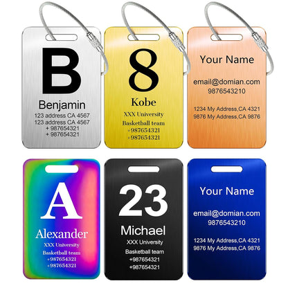 Customized Stainless Steel Luggage Tags: Personalize Your Suitcases, Backpacks, and Bags with Your Text - Custom Initial Text Name ID,Number 2"x3.3"(4 Pack)