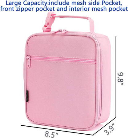 FlowFly Kids Lunch box Insulated Soft Bag Mini Cooler Back to School Thermal Meal Tote Kit for Girls, Boys, Pink
