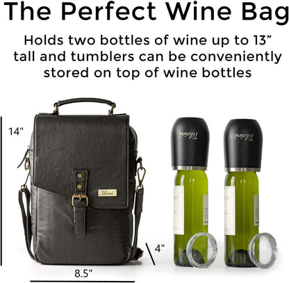 Leather Wine Bag & Wine Tumblers Set. Wine Gifts For Men Birthday. Leather Wine Carrier. Unique Insulated Cooler Bag Bottle Carrier. Wine Tote Bags For Travel Beach. Wine Lovers Picnic Idea