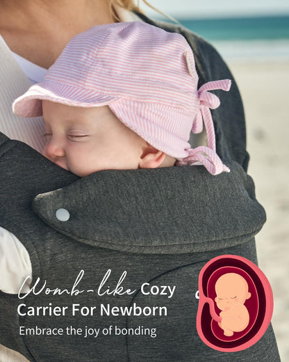 GROWNSY Baby Carrier Newborn to Toddler, Cozy Baby Wraps Carrier, Ergonomic Baby Carrier with Head Support, Deep Gray