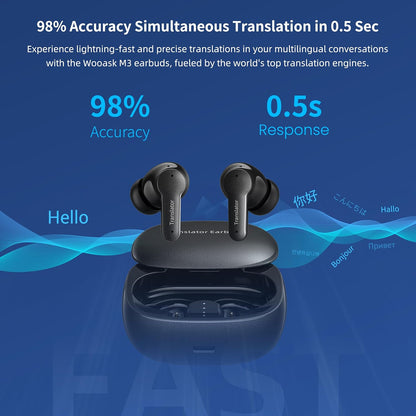 Offline AI Translator Earbuds M3 Language Translator Device Translation Earbuds Real Time Support 144 Languages No Subscription Required (with Lifetime Free Offline Translation Black)