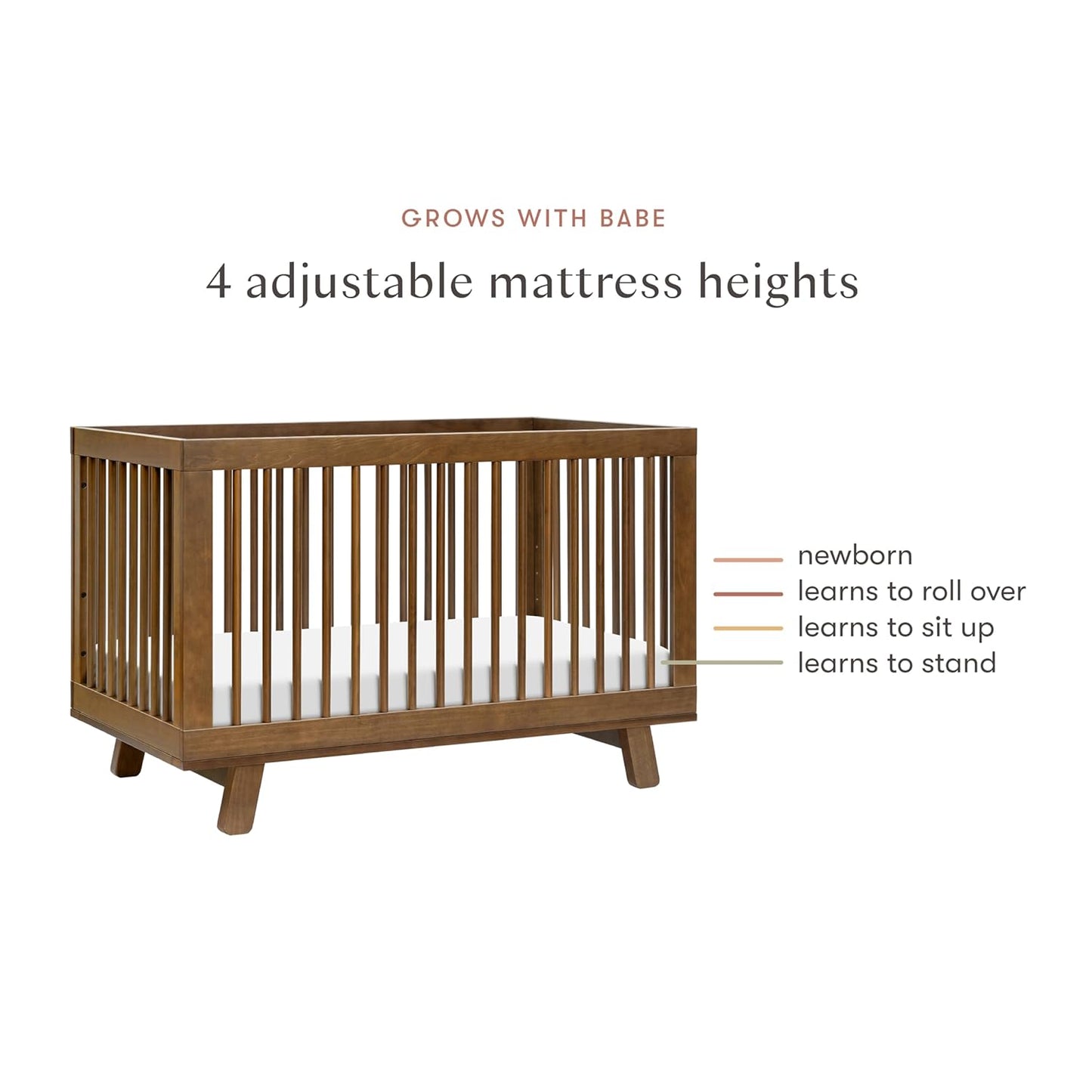 babyletto Hudson 3-in-1 Convertible Baby Crib with Toddler Bed & Daybed Conversion - Strong, Durable & Easy to Assemble - GREENGUARD Gold Certified w/ 4 Adjustable Mattress Heights - Natural Walnut