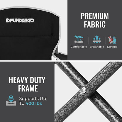 FUNDANGO Folding Camping Chair with Table, Portable Heavy Duty Outdoor Padded Chairs for Adults with Cup Holders for Lawn Beach Picnic Outside Travel (Black)
