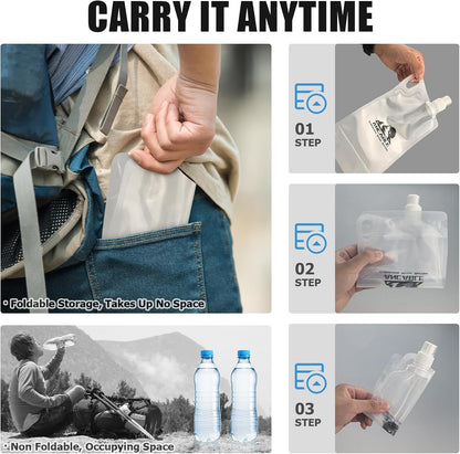 1L Hiking Collapsible Water Bottles, 8-Pack 33OZ BPA-Free Foldable Backpacking Water Bottle for Travel Camping Hiking