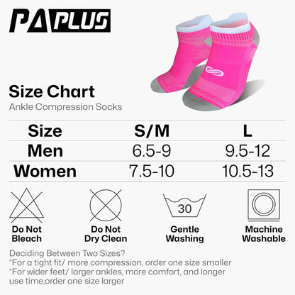 PAPLUS Ankle Compression Sock for Men and Women 2/4/6 Pairs, Low Cut Compression Running Sock with Ankle Support