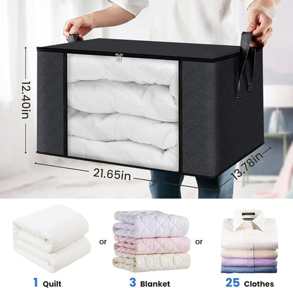 Fab totes 4 Pack Clothes Storage, Foldable Thick Fabric Blanket Storage Bags, Containers for Organizing Bedroom, Closet, Clothing, Comforter,Closet Organization with Handle,Black