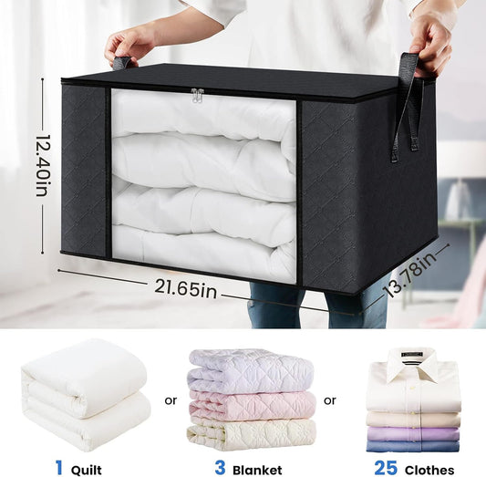 Fab totes 4 Pack Clothes Storage, Foldable Thick Fabric Blanket Storage Bags, Containers for Organizing Bedroom, Closet, Clothing, Comforter,Closet Organization with Handle,Black