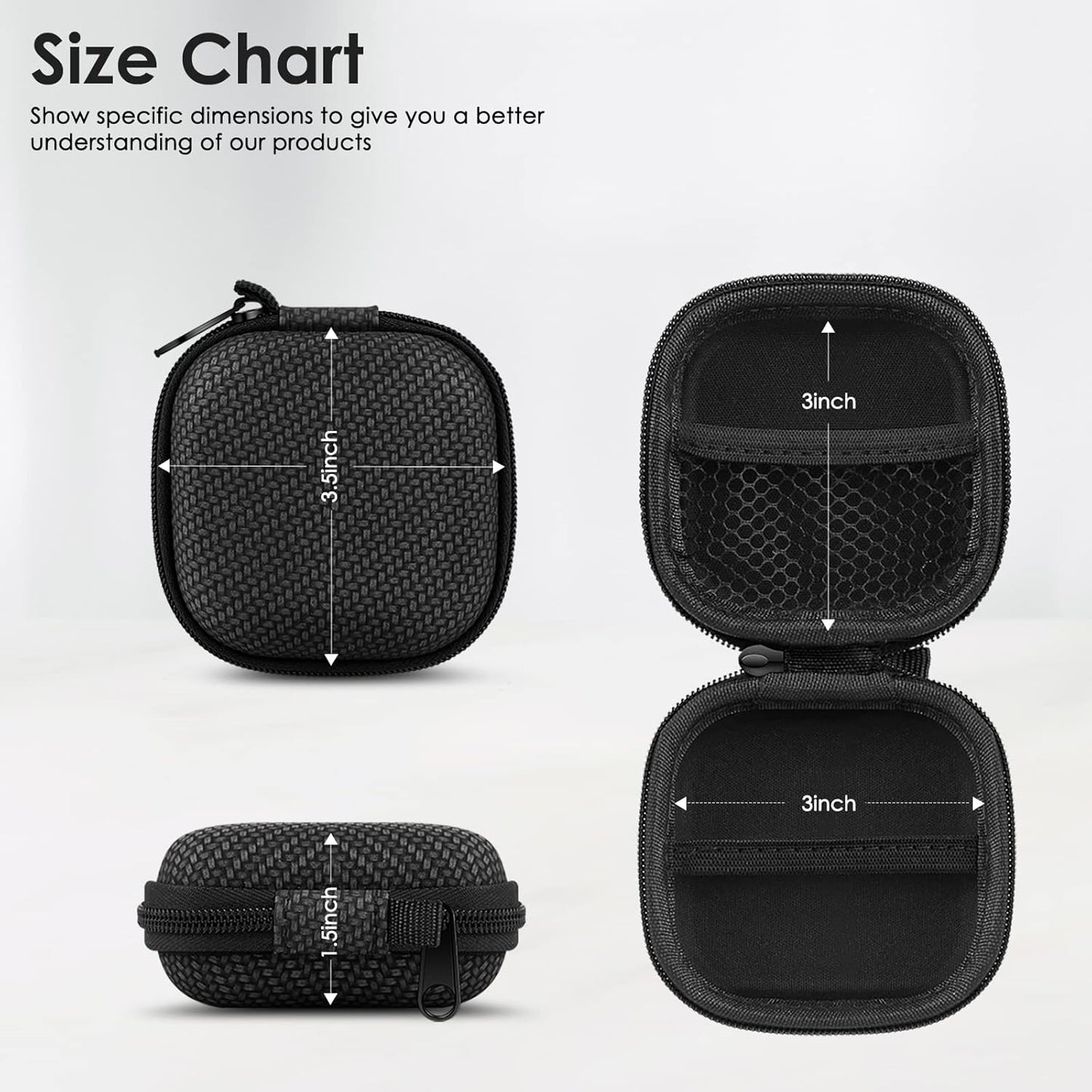 Earbud Case Hard EVA Earphone Carrying Case Cell Phone Accessories Storage Bag with Carabiner for Airpods Headset Earphone Flash Drive Charging Cable Key Wall Charger USB Adapter Cable (Black 2Pack)