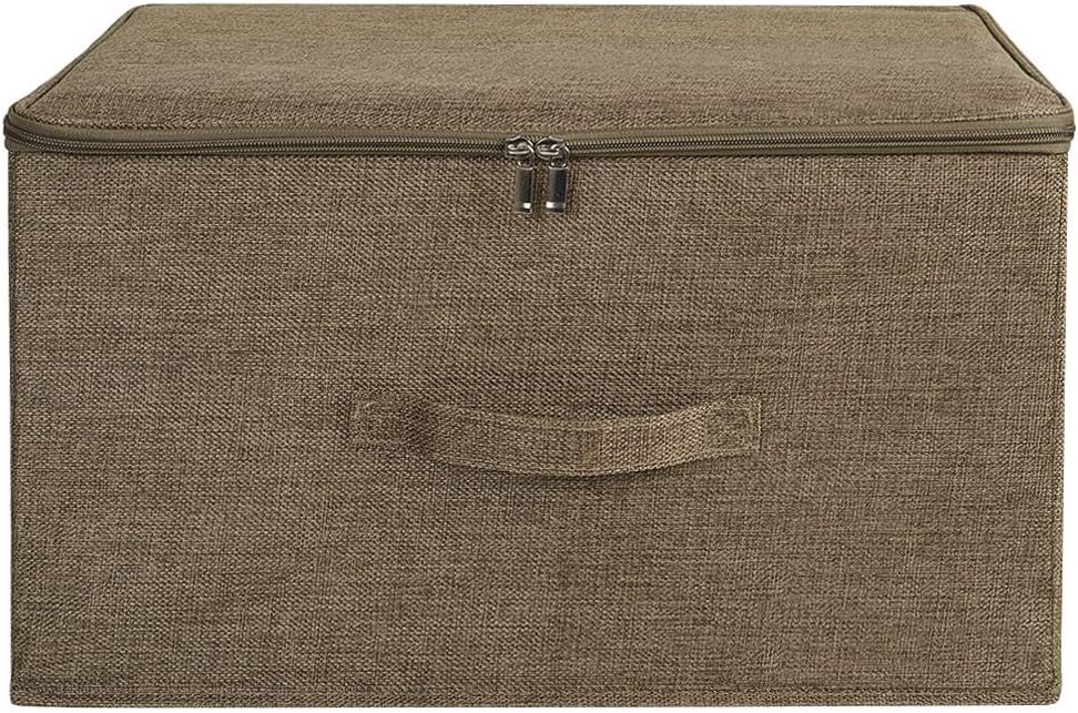 ANMINY Storage Bins with Zipper Lids 51.9 Qt Lidded Fabric Storage Boxes Baskets Cubes with Handles Collapsible Washable Cotton Linen Closet Shelf Clothes Organizer - Extra Large, Coffee