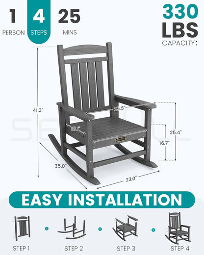 SERWALL Outdoor Rocking Chair Set of 2, HDPE Patio Rocking Chair All-Weather Porch Rocker for Balcony, Yard, Gray